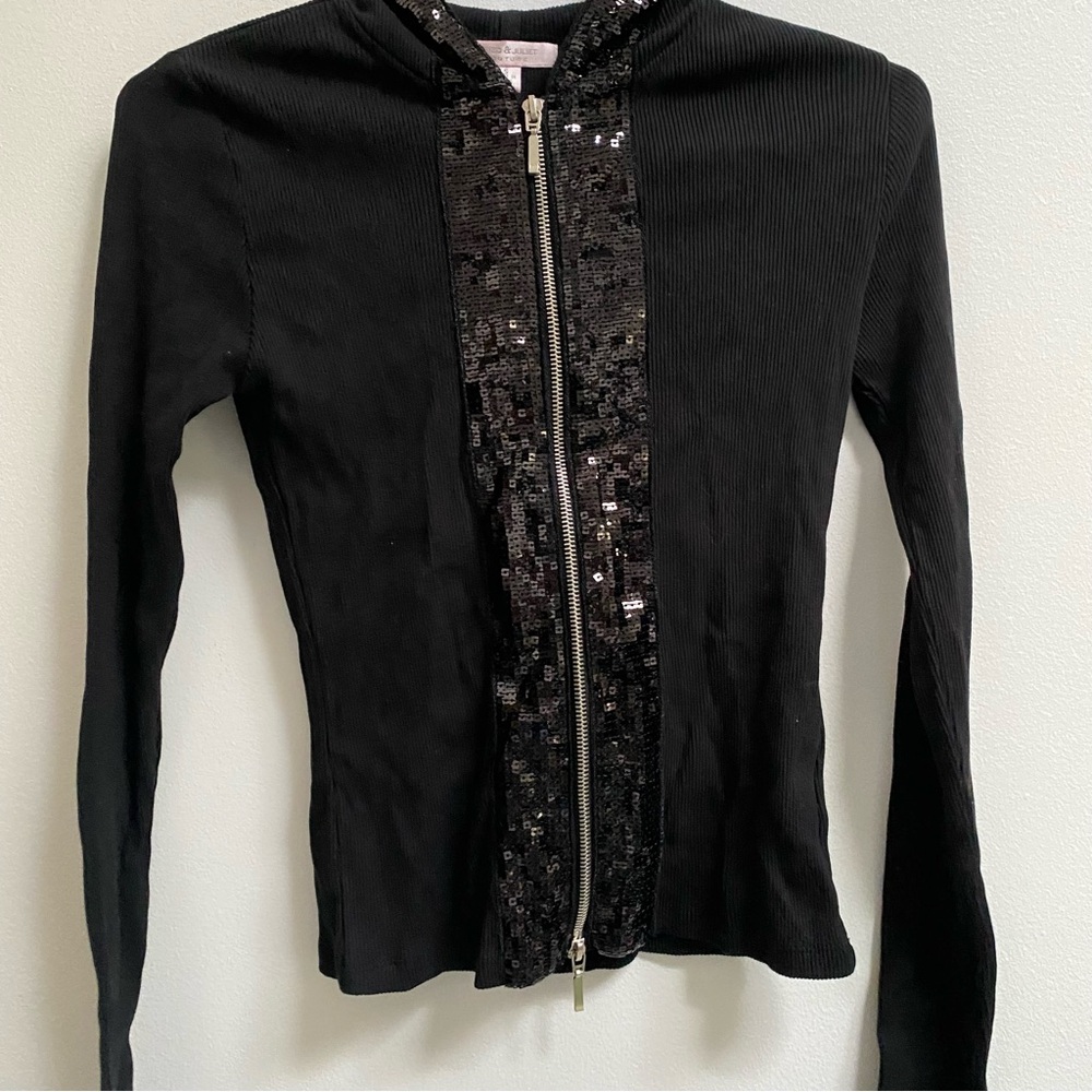 Y2K Romeo & Juliet Couture Ribbed Knit Hoodie with Sequins S - Picture 2 of 5